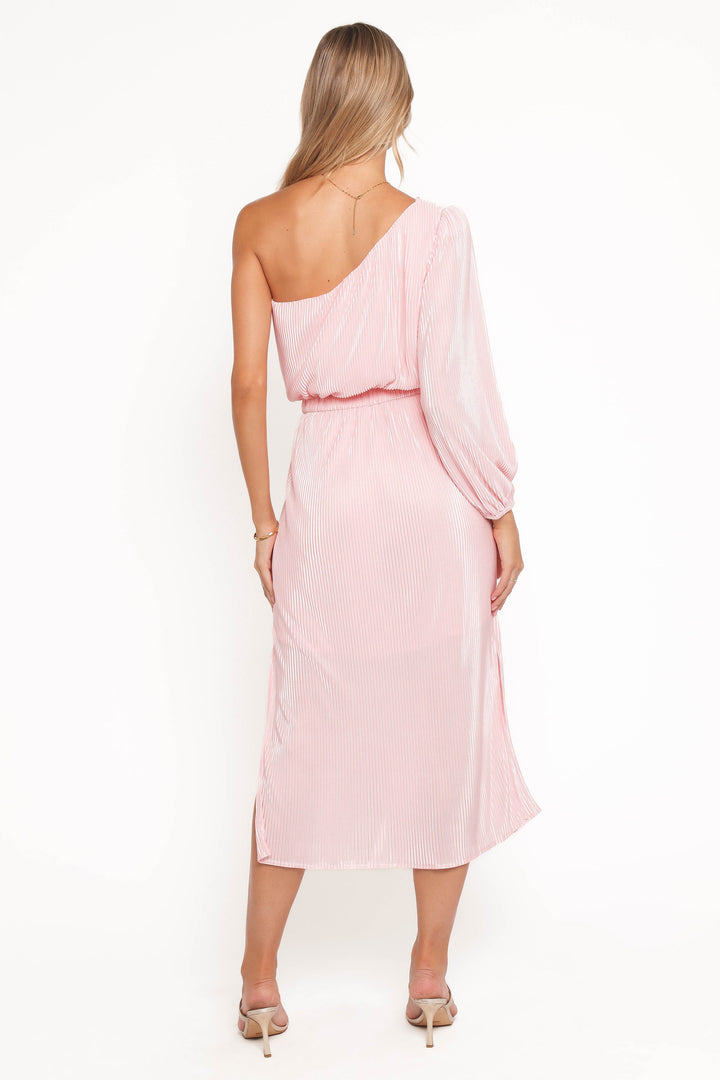 Pontee One Shoulder Pleated Midi Dress - Pink