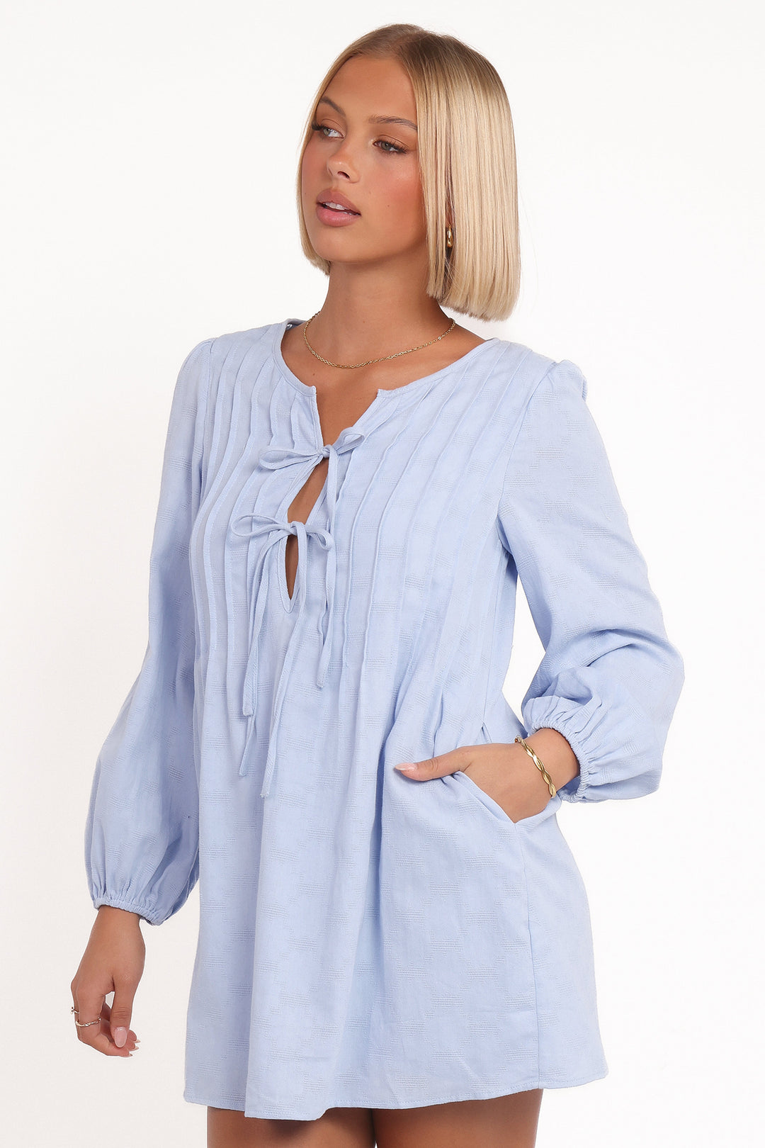 Ridley Long Sleeve Mini Dress - Pale Blue