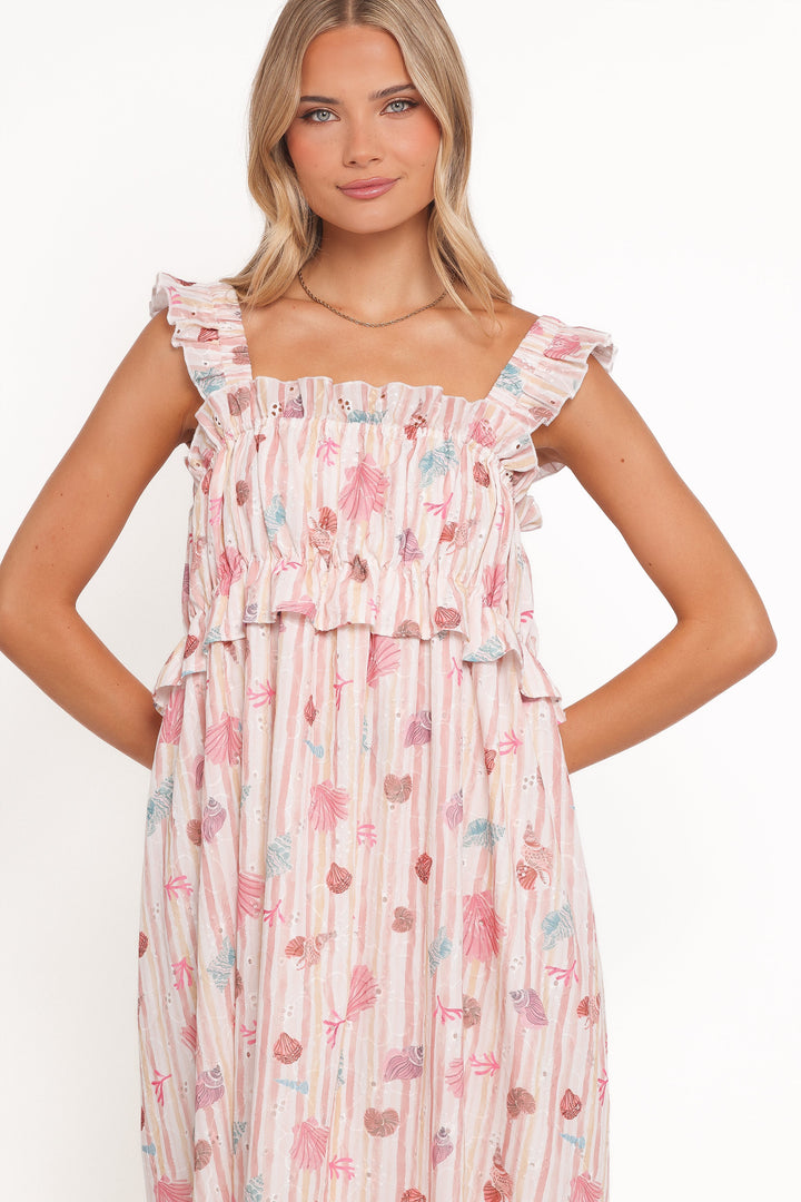 Ross Frill Strap Maxi Dress - Beach Print