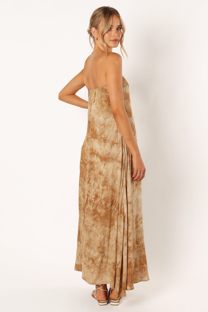Soph Strapless Linen Maxi Dress - Tan Tie Dye