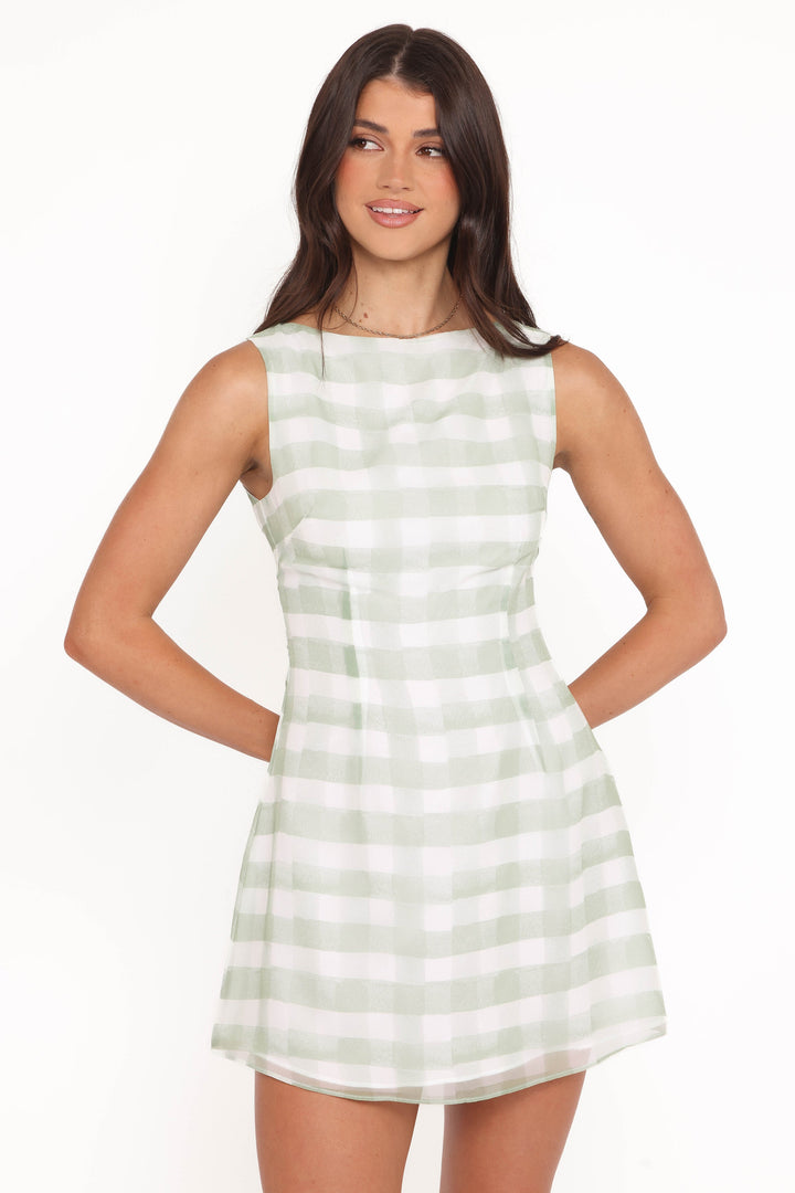 Tallin Mini Dress - Green Gingham