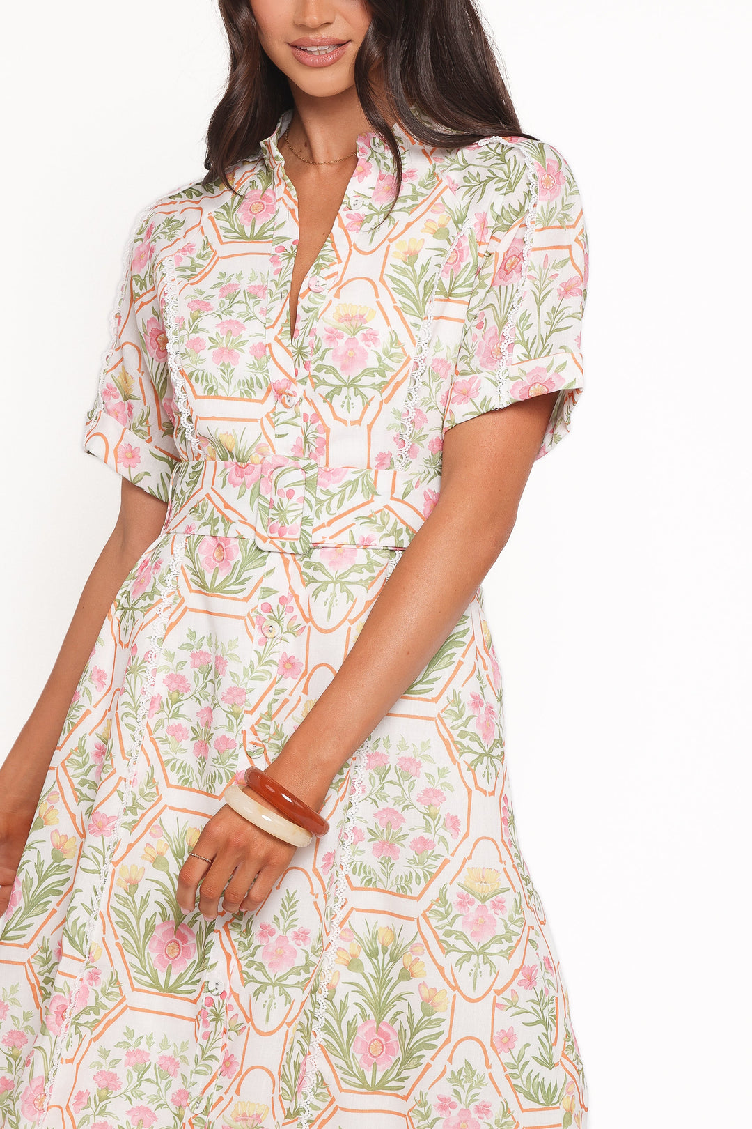 Thalira Short Sleeve Maxi Dress - Pink Floral