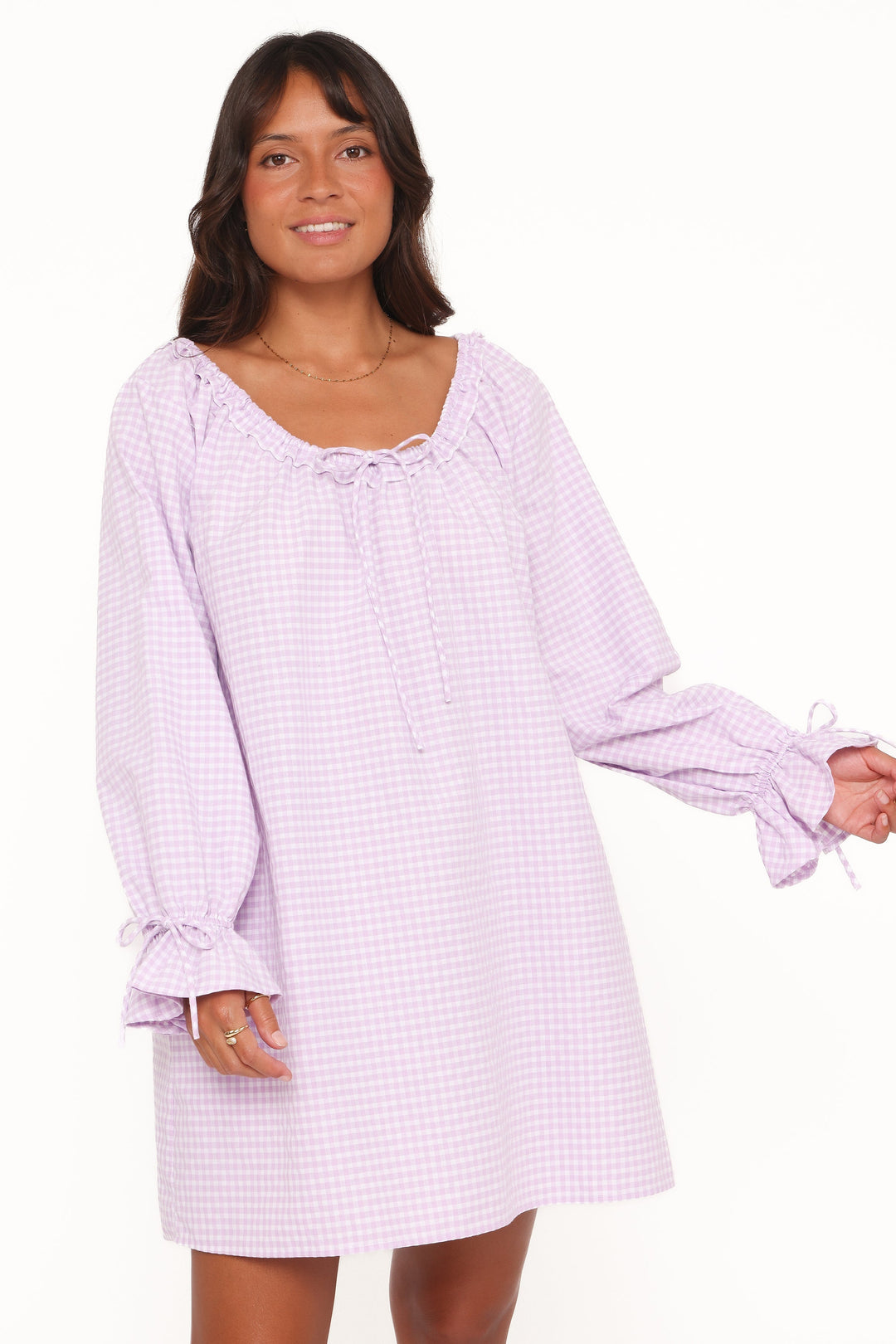 Wendy Mini Dress - Lilac Gingham