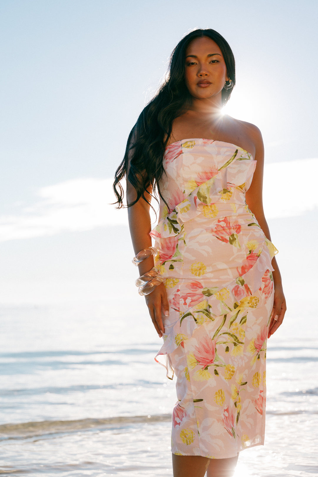 Willa Strapless Midi Dress - Acacia Blossom