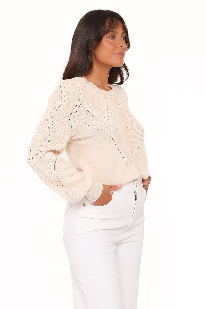 Annika Puff Sleeve Cardigan - Cream
