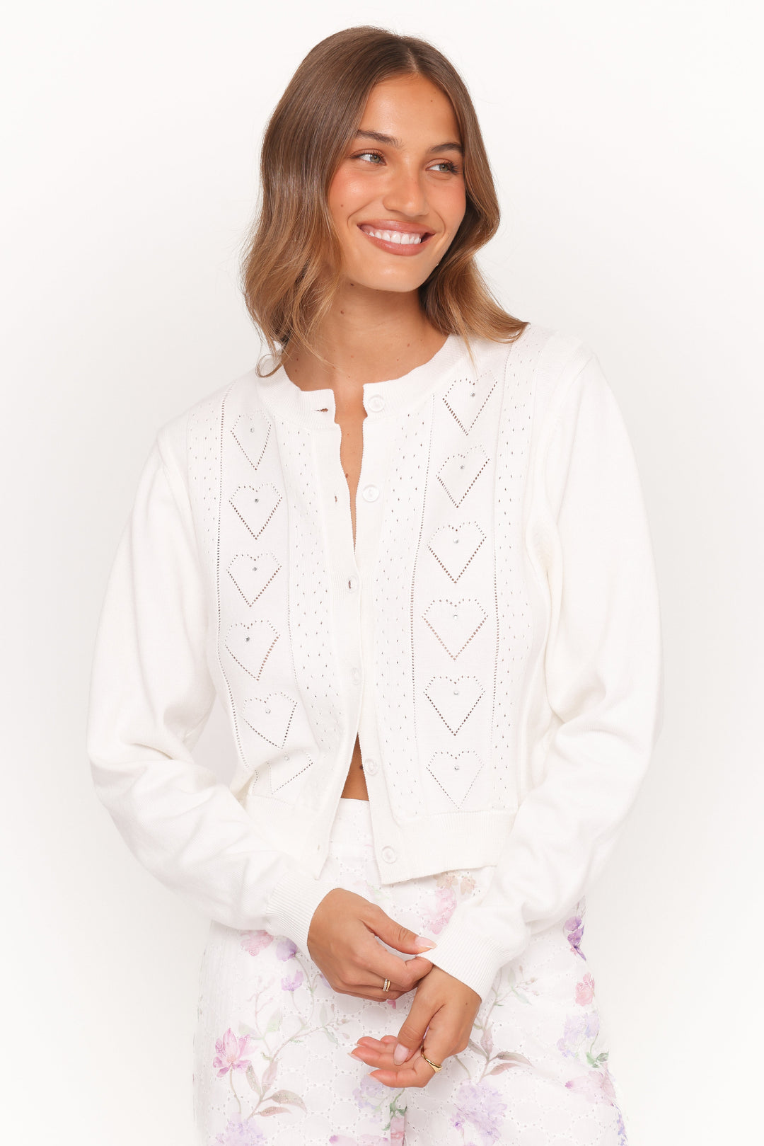 Baylie Pointelle Cardigan - White