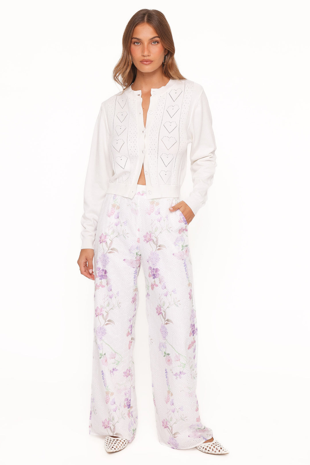 Baylie Pointelle Cardigan - White