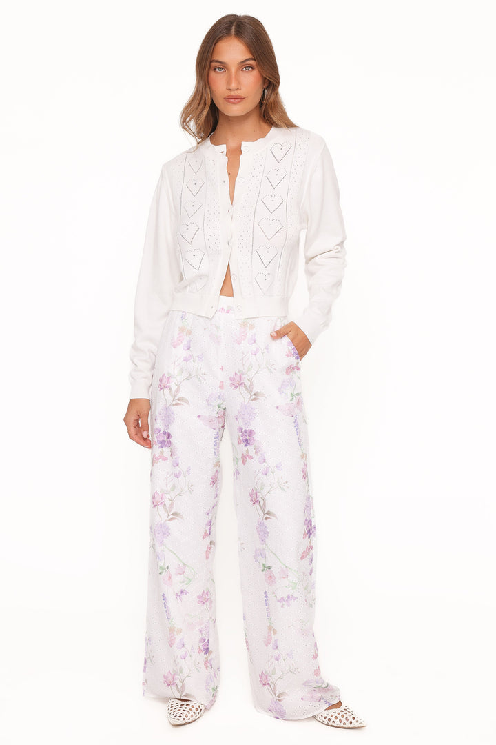 Baylie Pointelle Cardigan - White