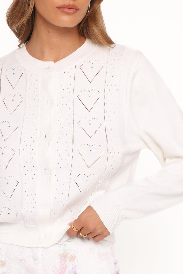Baylie Pointelle Cardigan - White