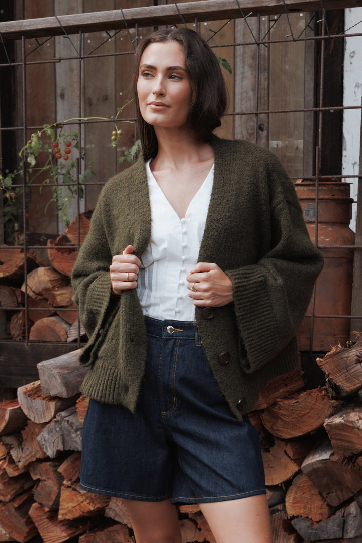Fern Wide Sleeve Cardigan - Olive