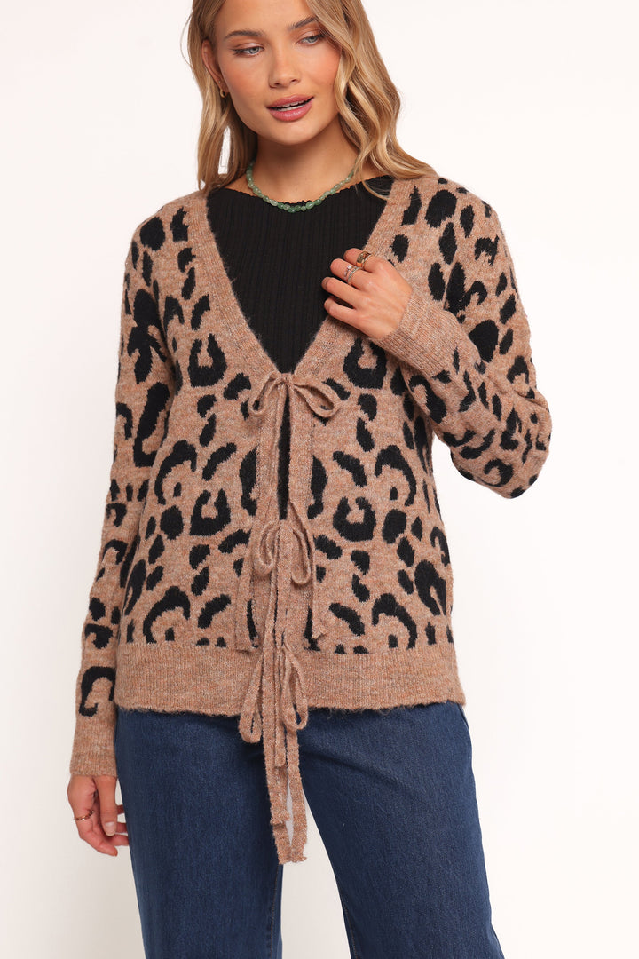 Hudson Tie Front Cardigan - Leopard