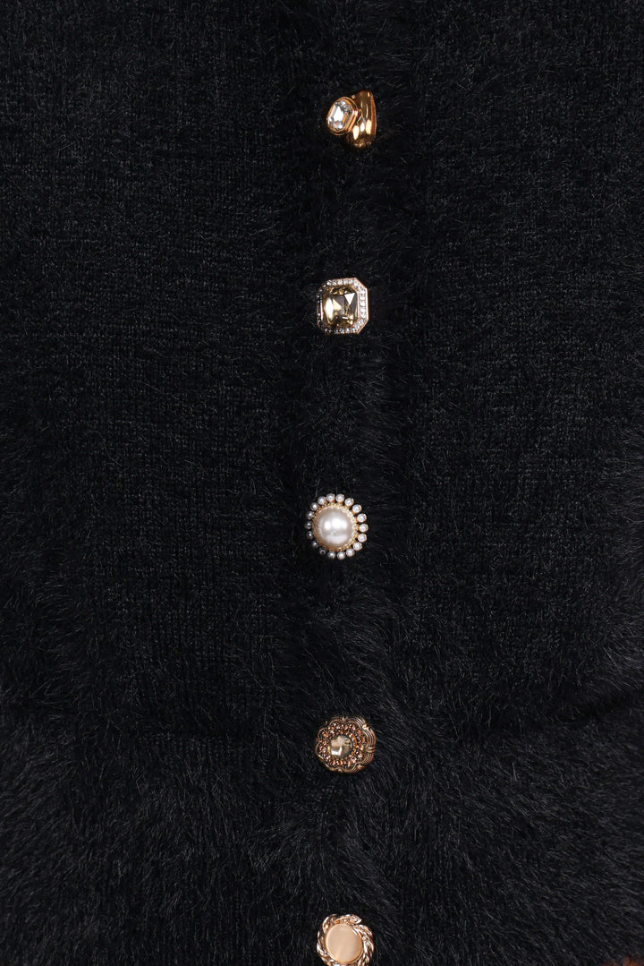 Jintie Vintage Button Cardigan - Black