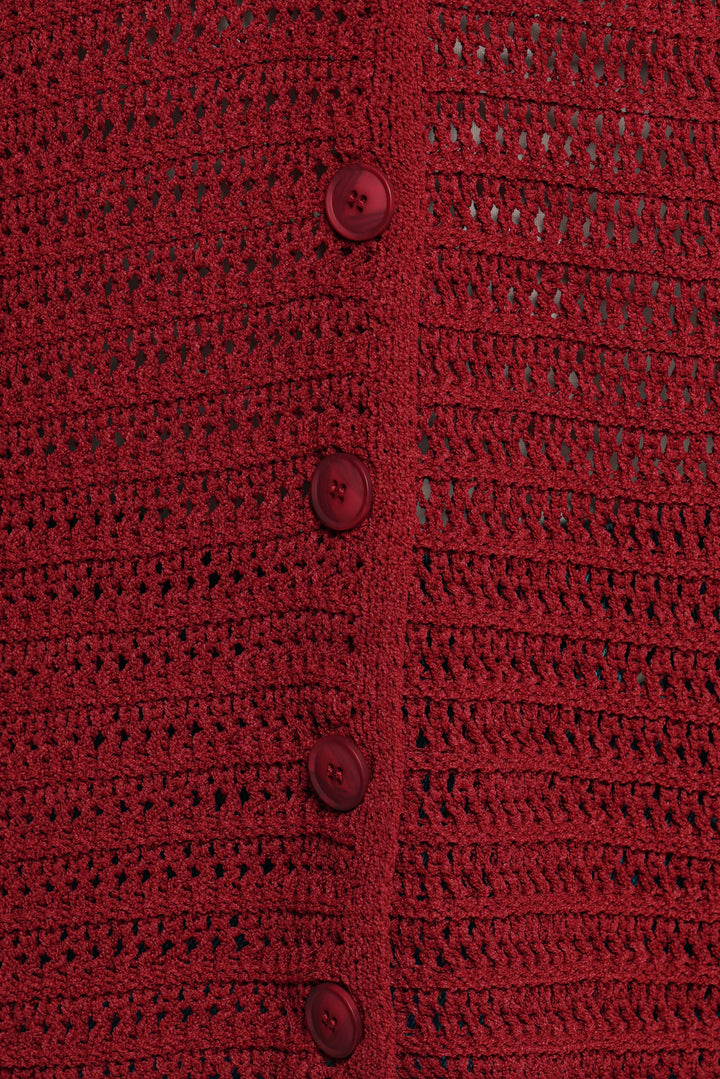 Lyra Large Collar Cardigan - Burgundy