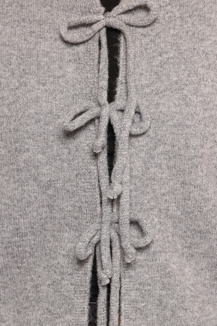 Neri Bow Tie Front Cardigan - Grey