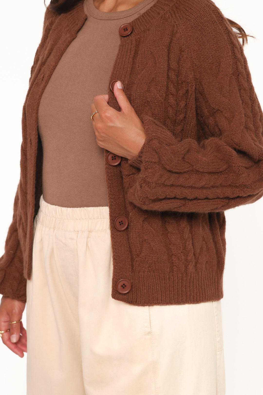 Nika Cable Knit Cardigan - Brown