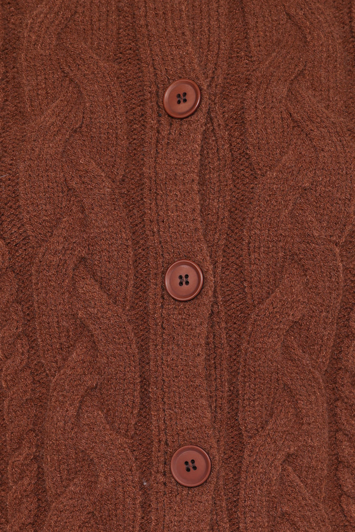 Nika Cable Knit Cardigan - Brown