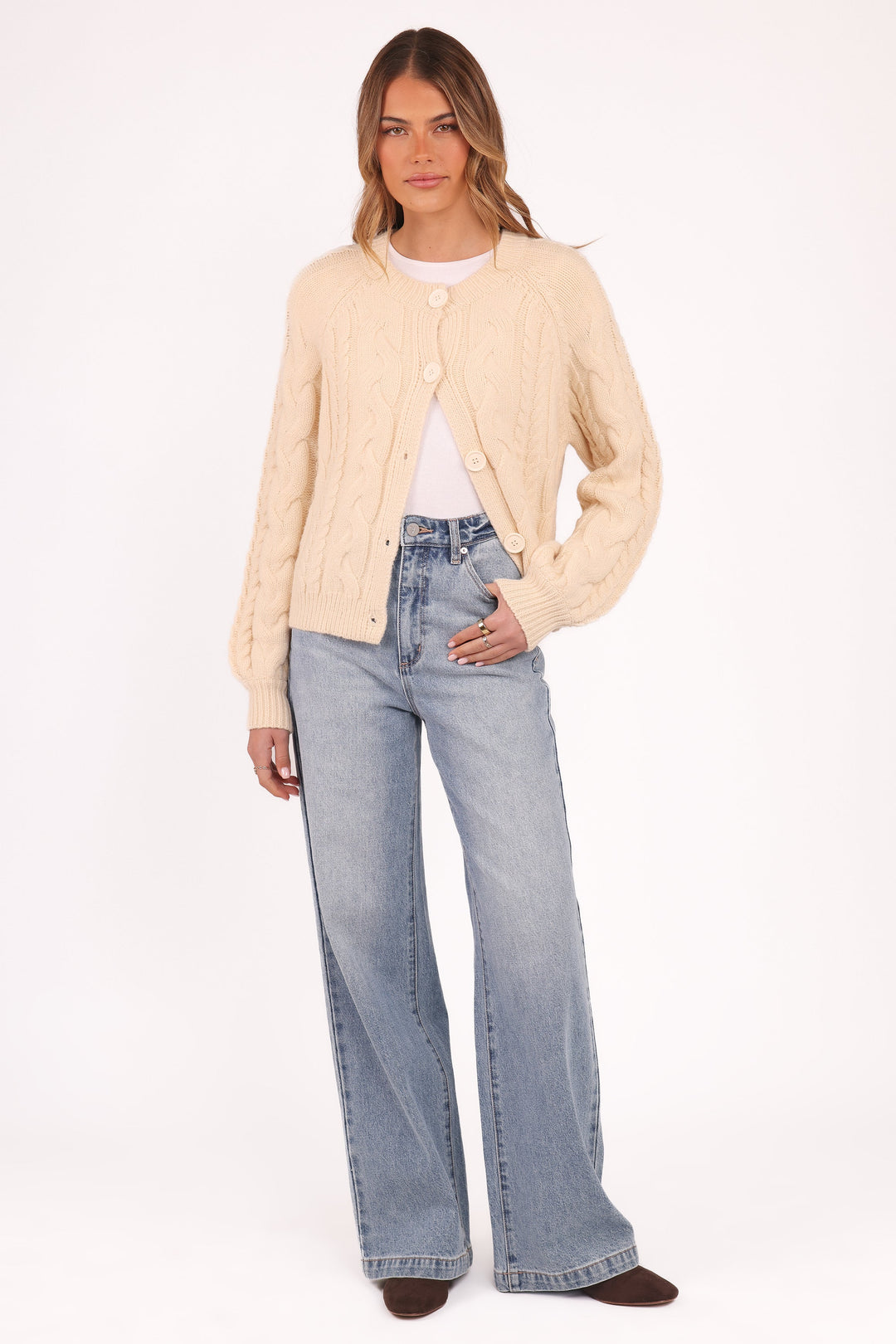 Nika Cable Knit Cardigan - Taupe