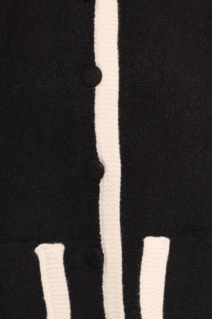 Orabelle Contrast Hem Cardigan - Black