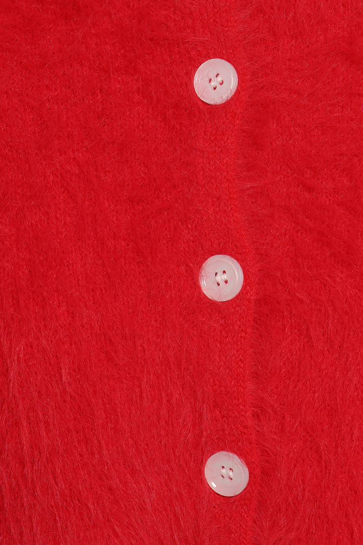 Tavan Crop Button Front Cardigan - Red