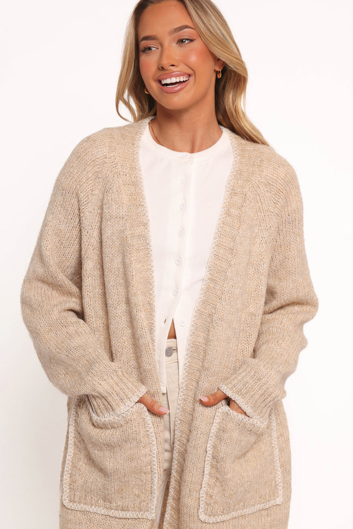 Trinette Contrast Pocket Cardigan - Tan