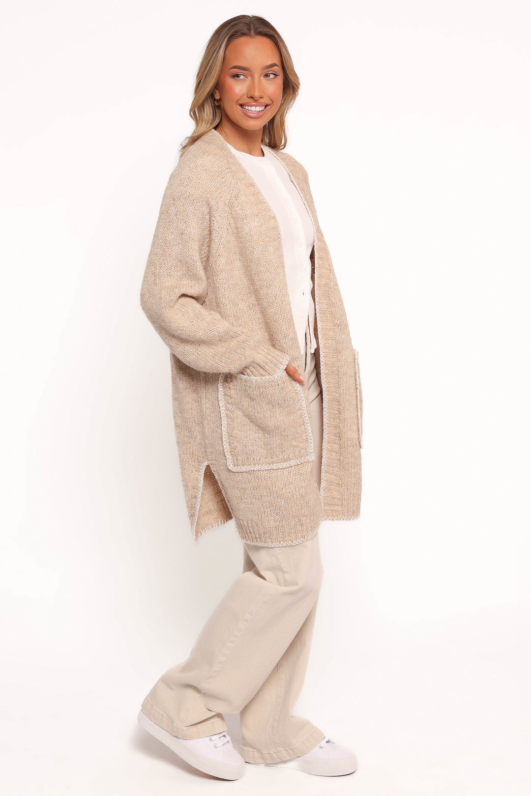 Trinette Contrast Pocket Cardigan - Tan