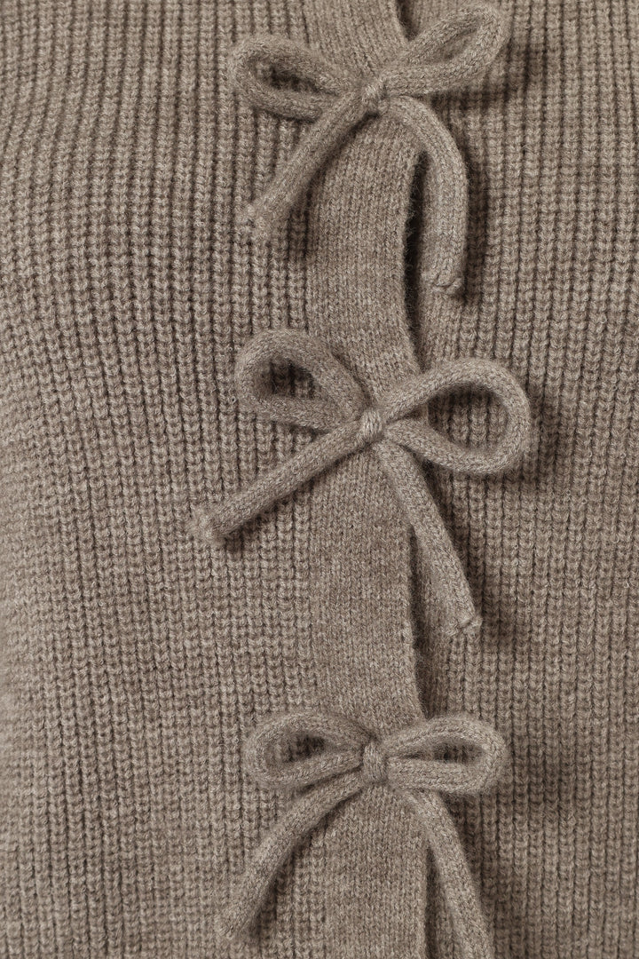 Wilde Bow Front Cardigan - Light Grey