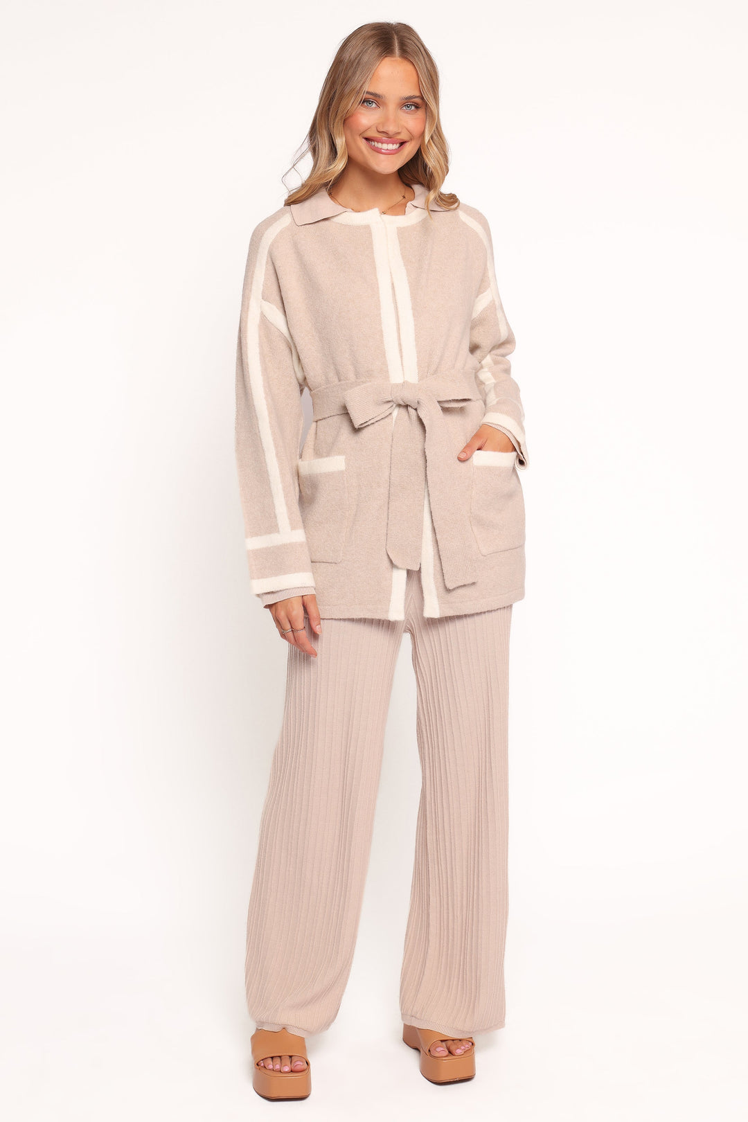 Maloney Tie Front Coatigan - Beige