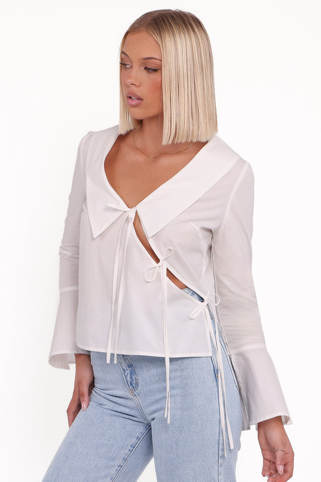 Adler Asymmetrical Tie Shirt - White