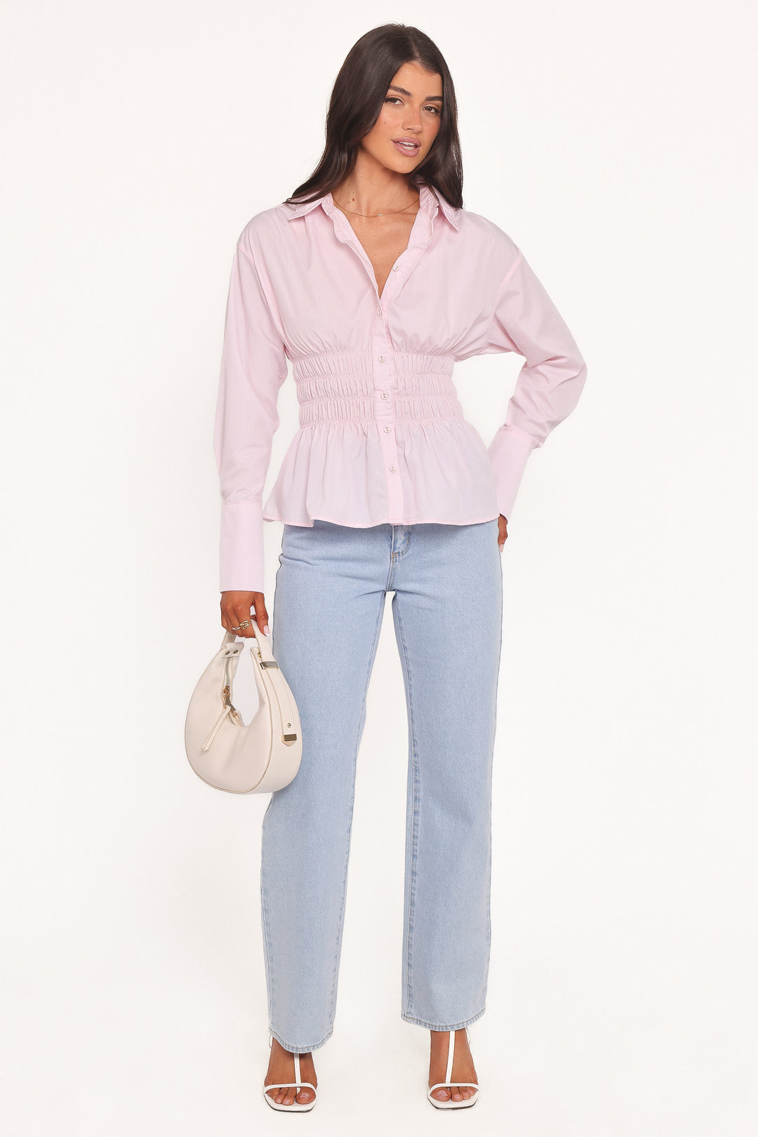 Cameron Shirred Shirt - Pale Pink