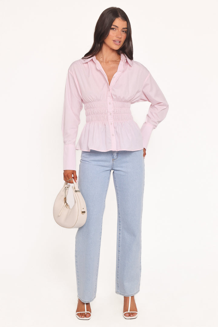 Cameron Shirred Shirt - Pale Pink