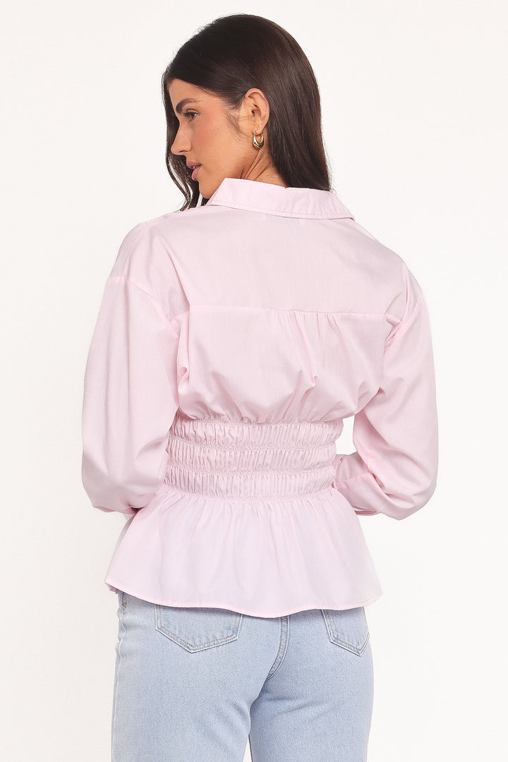 Cameron Shirred Shirt - Pale Pink