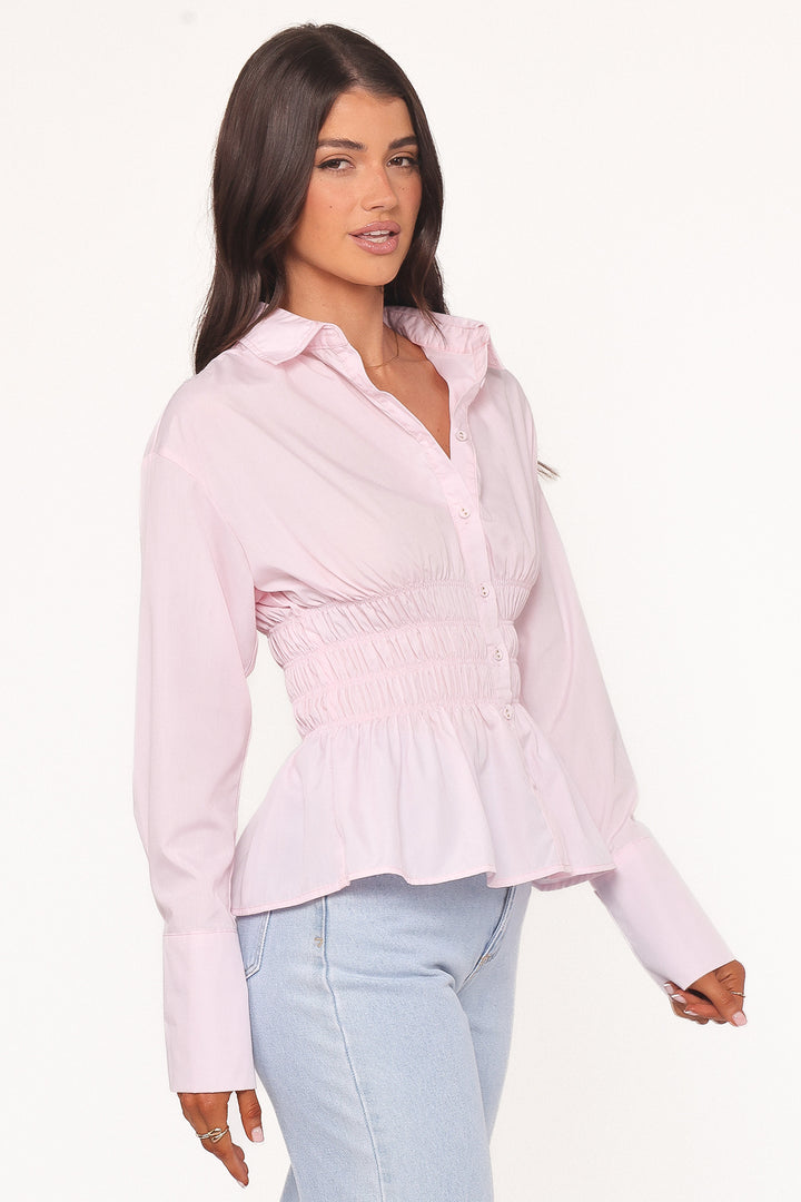 Cameron Shirred Shirt - Pale Pink