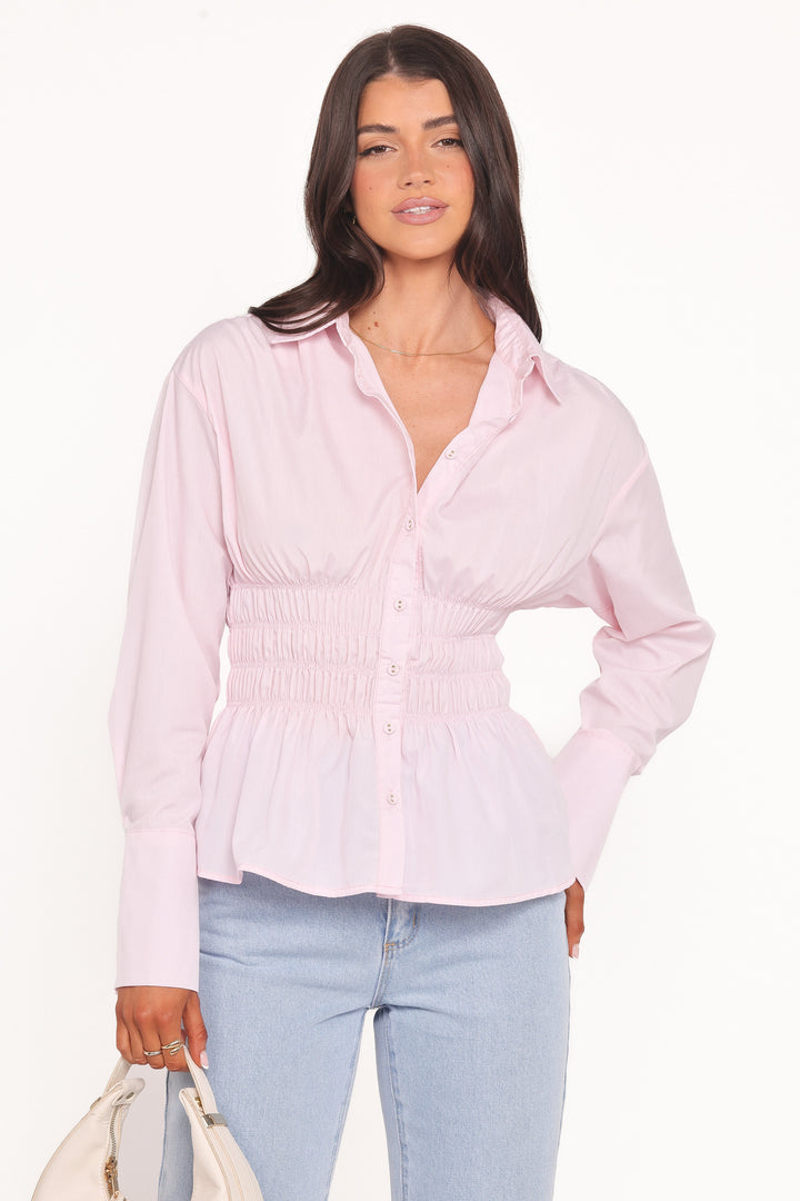 Cameron Shirred Shirt - Pale Pink
