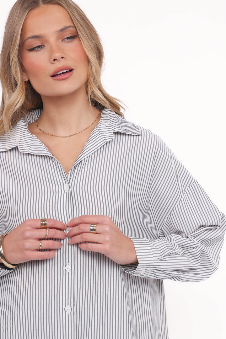 Edna Shirt - Charcoal Stripe