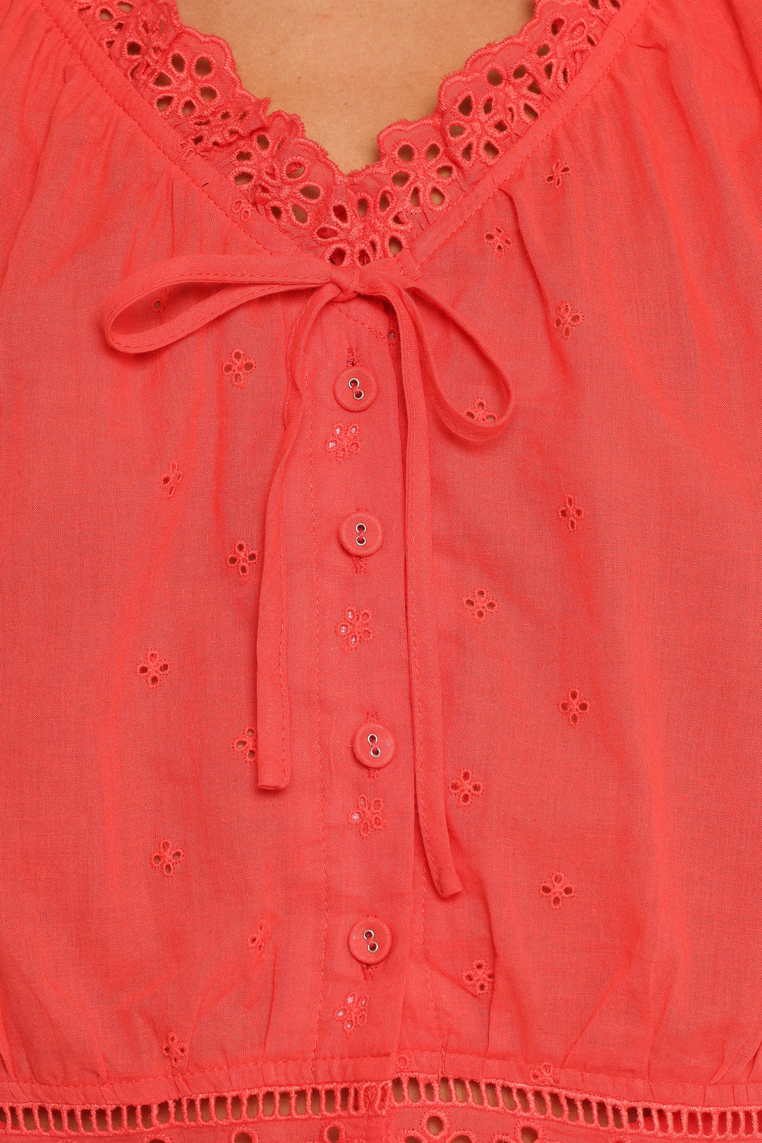 Isolde Lace Trim Top - Coral
