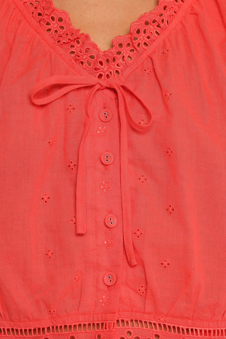 Isolde Lace Trim Top - Coral