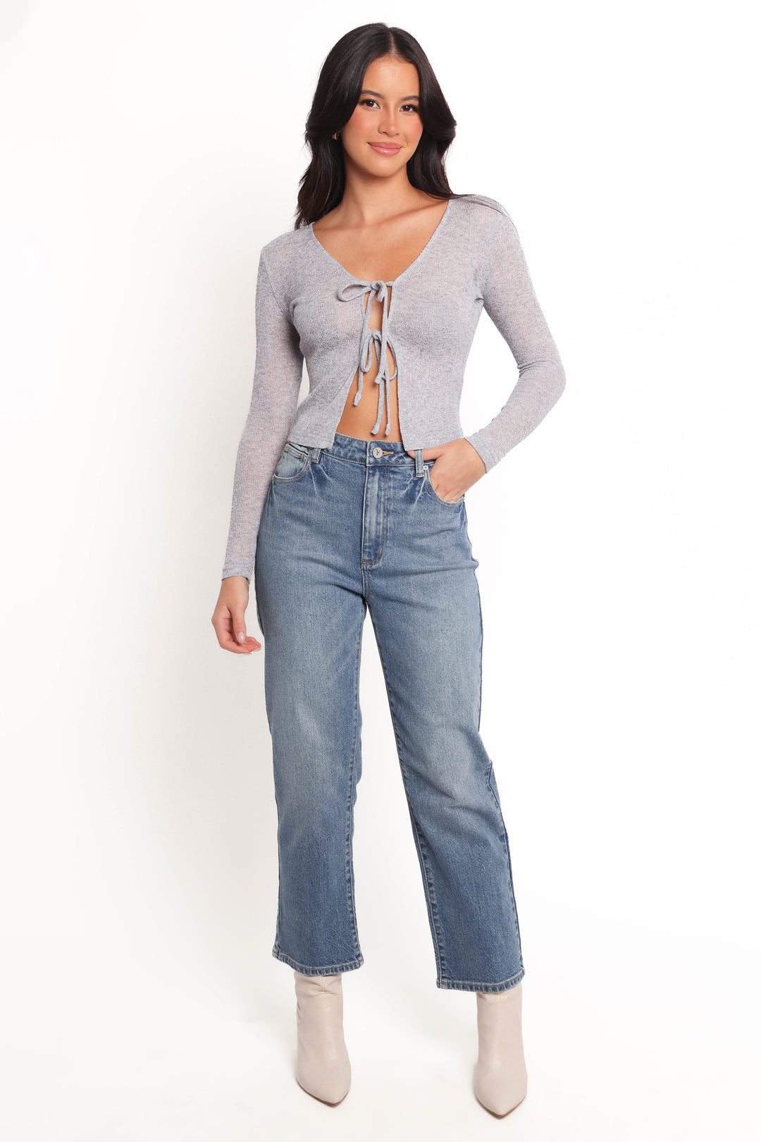 Tamsie Cardigan Top - Light Grey