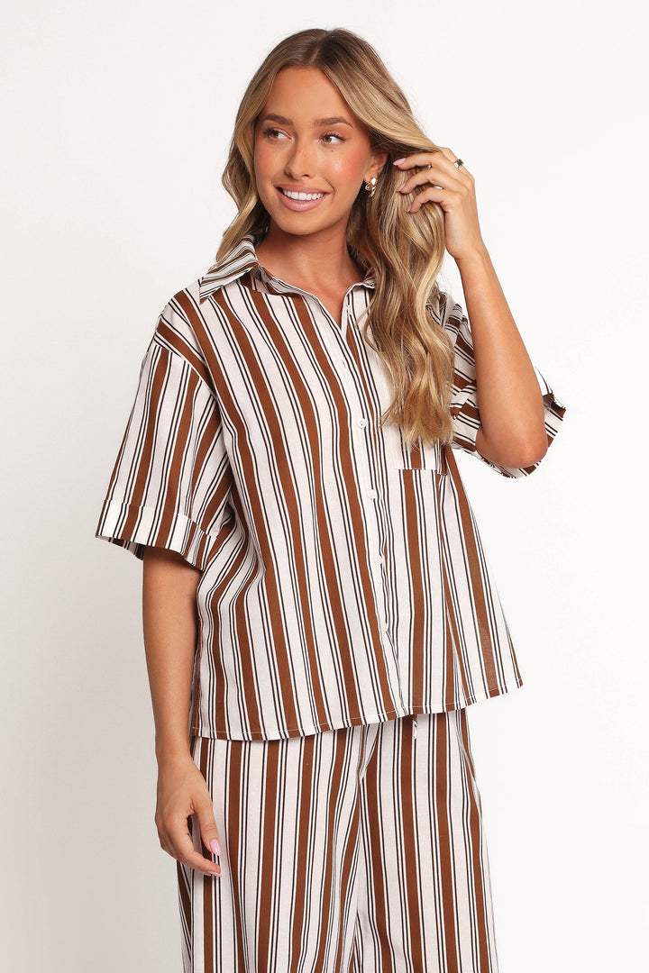 Thalia Short Sleeve Shirt - Chocolate Stripe