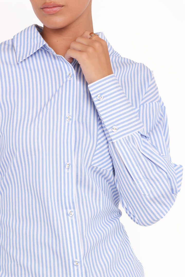 Yacra Tie Shirt - Blue White Stripe