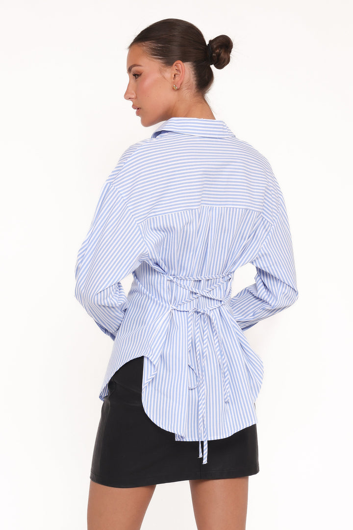Yacra Tie Shirt - Blue White Stripe